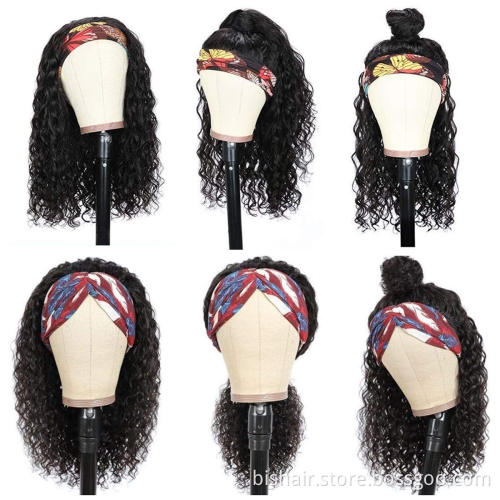 Headband Human Hair Wig Water Wave No Glue No Lace Front Headband Wig Brazilian Real Hair Wig Suitable for Women 150% Density